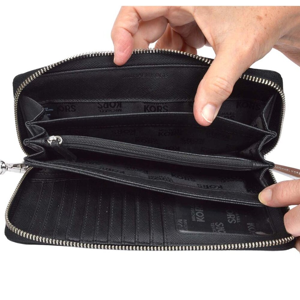 MICHAEL KORS Black Leather Long Zippered Wallet Wristlet - Picture 5 of 12